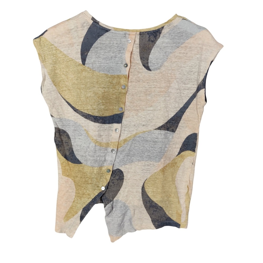 Rachel Zoe‎ Linen Top Abstract Button Back Sleeveless Travel Breathable Womens M